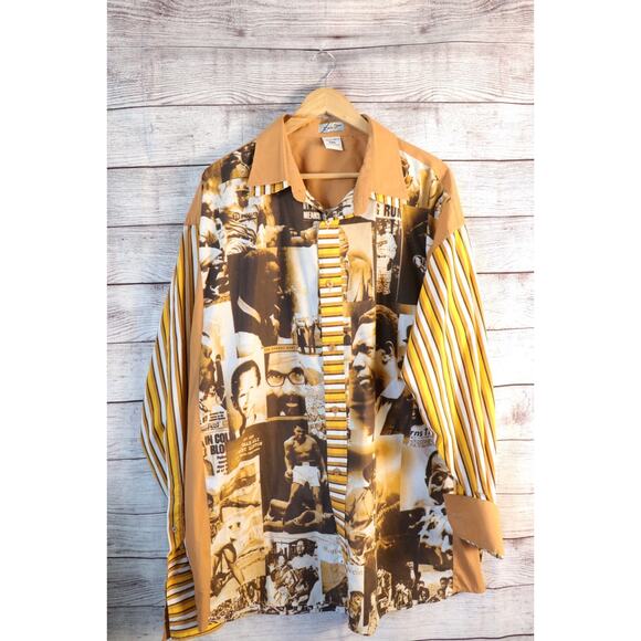 Dtex Jeans 3XL Brown Black Icon History Muhammad Ali Malcom X Dress Shirt - Picture 1 of 7